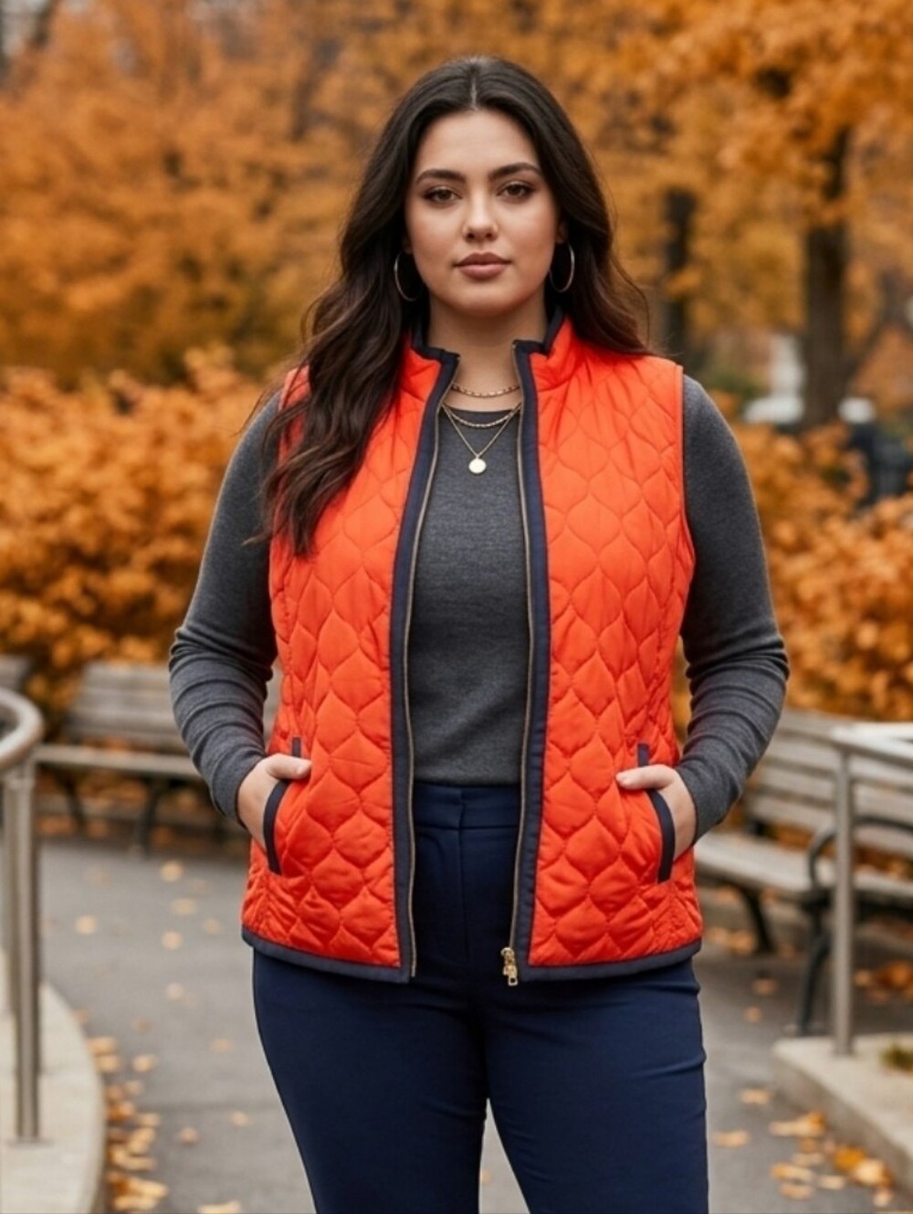 crown & ivy Orange Quilted Vest